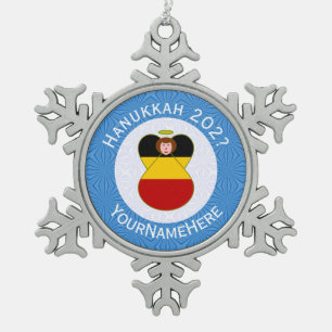 Persoonlijke Duitse Engel Hanukkah-vlag  Tin Sneeuwvlok Ornament