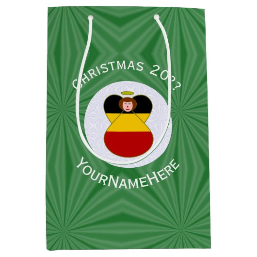 Persoonlijke Duitse engel kerst vlag Medium Cadeauzakje (Voorkant)