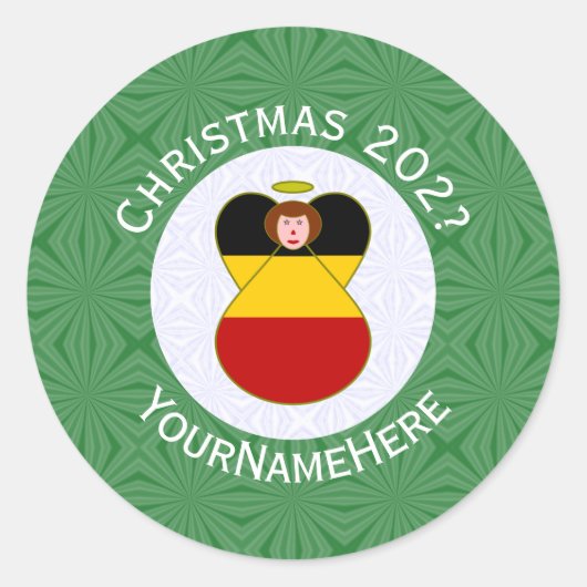 Persoonlijke Duitse engel kerst vlag Ronde Sticker (Voorkant)