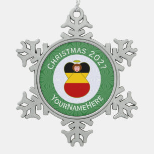 Persoonlijke Duitse engel Kerstmis vlag Tin Sneeuwvlok Ornament