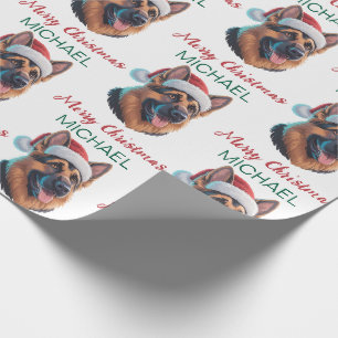 Persoonlijke Duitse herder in kerstmuts      Cadeaupapier