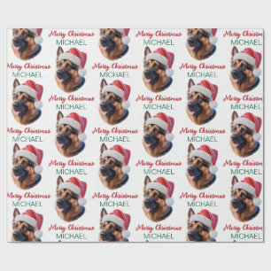 Persoonlijke Duitse herdershond met kerstmuts      Cadeaupapier