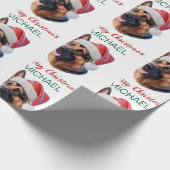 Persoonlijke Duitse herdershond met kerstmuts Cadeaupapier (Hoek)