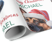 Persoonlijke Duitse herdershond met kerstmuts Cadeaupapier (Rol Hoek)