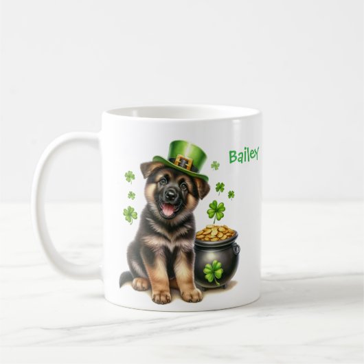 Persoonlijke Duitse Herdershond St. Patty's Dag Koffiemok (Links)