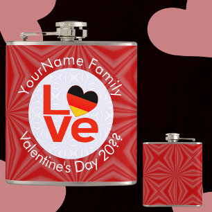 Persoonlijke Duitse Rode LOVE Hart Vlag Heupfles