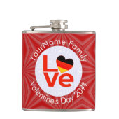 Persoonlijke Duitse Rode LOVE Hart Vlag Heupfles (Voorkant)