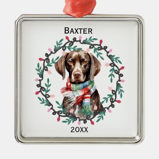 Persoonlijke Duitse Staande Pointer Kerstmis Metalen Ornament (Voorkant)