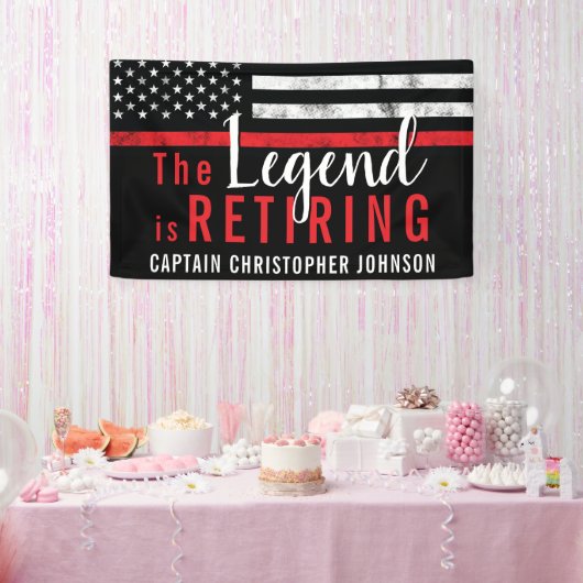 Persoonlijke Dünne Rode Lijn Brandweer Pensioen Spandoek (Feest)