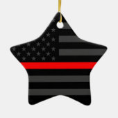 Persoonlijke dunne rode lijn grijze Amerikaanse vl Keramisch Ornament (Achterkant)