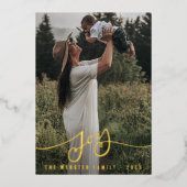 Persoonlijke echte folie blij familie kerstfoto folie feestdagenkaart (Voorkant)