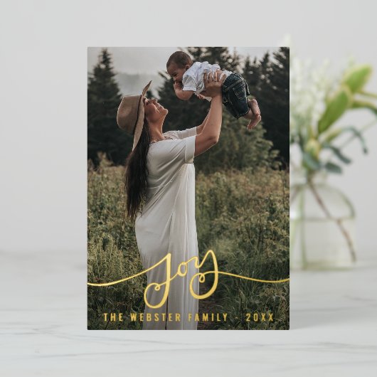 Persoonlijke echte folie blij familie kerstfoto folie feestdagenkaart (Staand Voorkant)