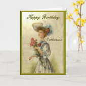 Persoonlijke Edwardian Lady Verjaardag Kaart (Gele Bloem)