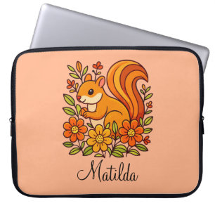 Persoonlijke eekhoorn en bloemen laptop sleeve