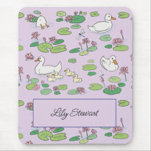 Persoonlijke eenden en waterlily Lavender Mousepad Muismat