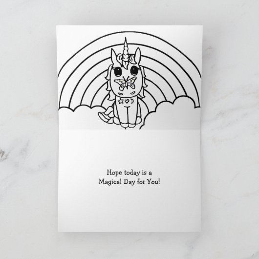 Persoonlijke Eenhoorn, Bloemen, Vlinder Verjaardag Kaart (Binnen)