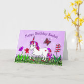 Persoonlijke Eenhoorn, Bloemen, Vlinder Verjaardag Kaart (Gele Bloem)