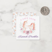 Persoonlijke eenhoorn cadeaubijsluiter notitiekaartje (Voorkant / Achterkant in situ)