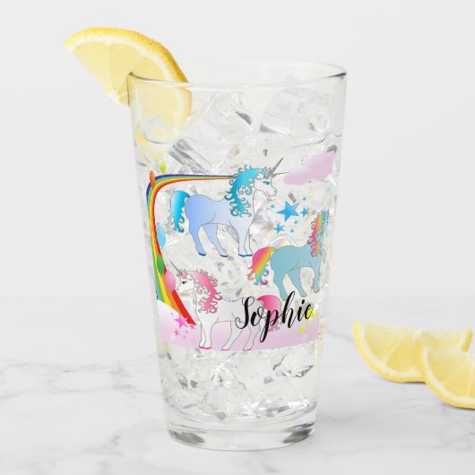Persoonlijke Eenhoorn En Regenboog Glas Tumbler (Voorkant ijs)