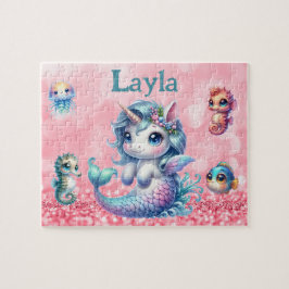 Persoonlijke Eenhoorn Zeemeermin Kind Naam Puzzel