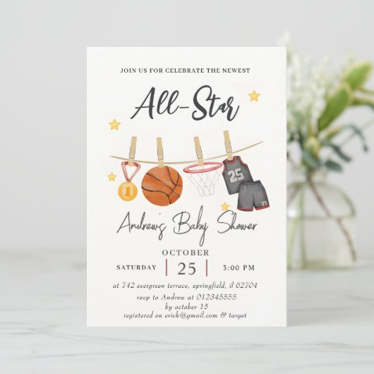 Persoonlijke Eenvoudige Basketbal baby shower wate Kaart (Staand voorkant)