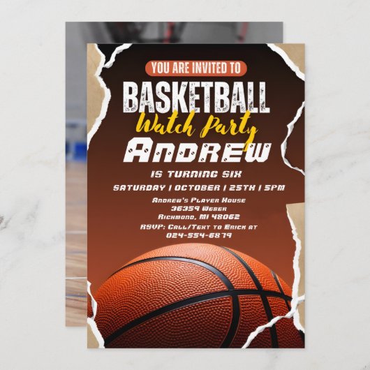 Persoonlijke Eenvoudige Basketbal Verjaardag met f Kaart (Voorkant / Achterkant)