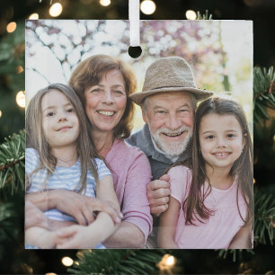 Persoonlijke Eenvoudige Familie Foto Kerstmis Glas Ornament