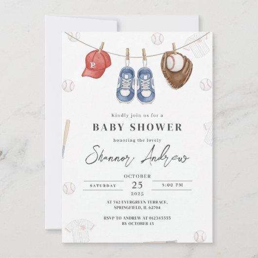 Persoonlijke Eenvoudige Honkbal Baby Shower Kaart (Voorkant)