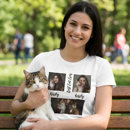 Persoonlijke eenvoudige kattenfoto en naam aandenk t-shirt