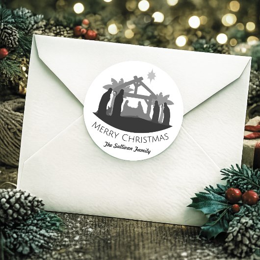 Persoonlijke Eenvoudige Kerststal Ronde Sticker