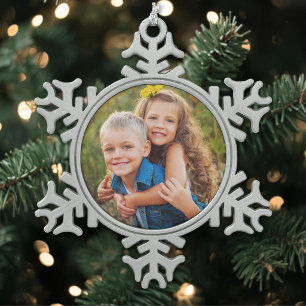 Persoonlijke Eenvoudige Kinderen Foto Tin Sneeuwvlok Ornament