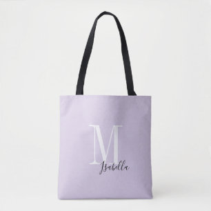 Persoonlijke eenvoudige naam en monogram paars tote bag