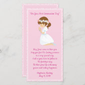 Persoonlijke eerst communie boekenlegger meisje. bedankkaart (Voorkant / Achterkant)