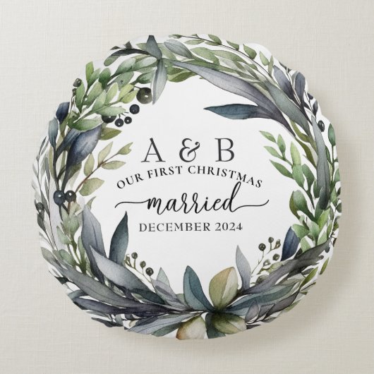 Persoonlijke eerste kerst als pasgetrouwd stel  rond kussen (Voorkant)