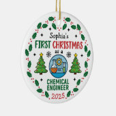 Persoonlijke eerste kerst als scheikundig ingenieu keramisch ornament (Rechts)