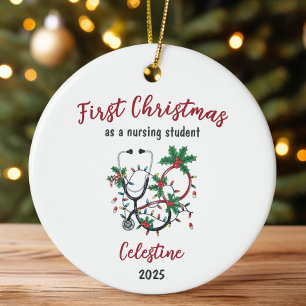 Persoonlijke eerste kerst als verpleegkundestudent keramisch ornament