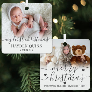 Persoonlijke eerste kerst baby 2 foto metalen ornament