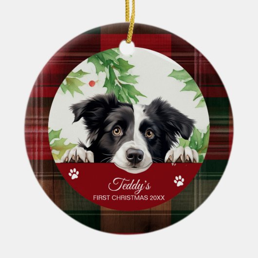 Persoonlijke eerste kerst Border Collie Keramisch Ornament (Voorkant)