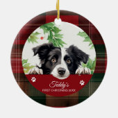 Persoonlijke eerste kerst Border Collie Keramisch Ornament (Achterkant)