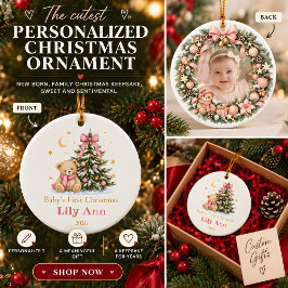 Persoonlijke Eerste Kerst Foto van Baby Meisje Keramisch Ornament
