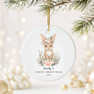 Persoonlijke eerste kerst konijn voor baby keramisch ornament