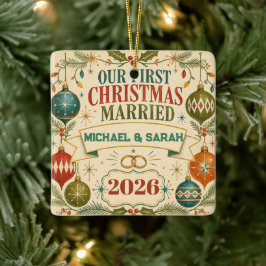 Persoonlijke Eerste Kerst Mis 2026 Retro Keramisch Ornament