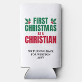 Persoonlijke EERSTE KERST MIS ALS CHRISTEN Seltzer Blikjeskoeler (Achterkant)