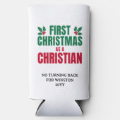 Persoonlijke EERSTE KERST MIS ALS CHRISTEN Seltzer Blikjeskoeler (Voorkant)
