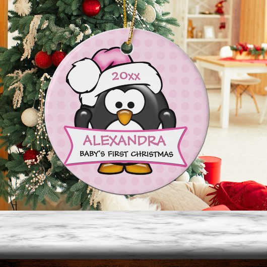 Persoonlijke eerste kerst pinguïn voor de baby keramisch ornament