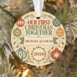 Persoonlijke Eerste Kerst Samen 2026 Retro Ornament