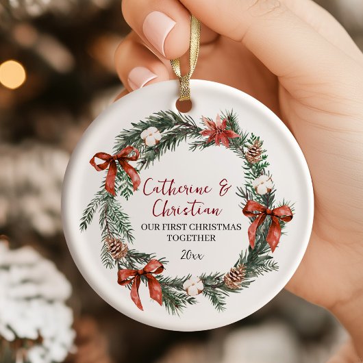 Persoonlijke eerste kerst samen keramisch ornament