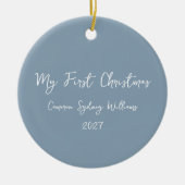 Persoonlijke Eerste Kerst Script Naam Babyblauw Keramisch Ornament (Voorkant)