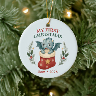 Persoonlijke eerste kerst van baby jongen Draak Keramisch Ornament