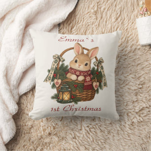 Persoonlijke eerste kerst van baby konijnmand kussen